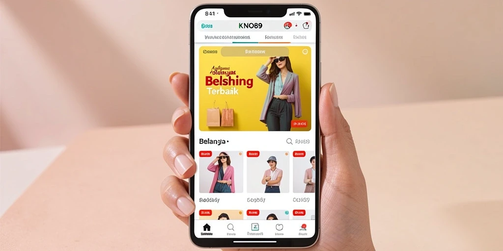 Antarmuka aplikasi KNO89 yang modern dan user-friendly untuk belanja fashion.